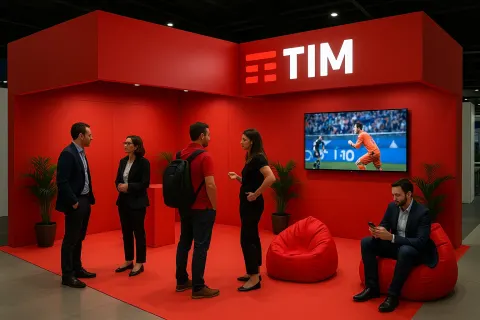 Modern Exhibition Booth with a Red Theme Featuring the "TIM"