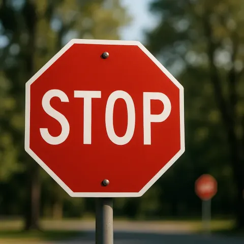 Red Stop Sign with a Blurred Background Showing Trees