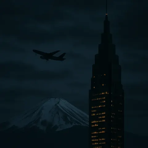Tall Skyscraper Stands in Front of a Snow-capped Mountain