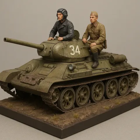 Detailed Model of a World War II-era T-34 Tank