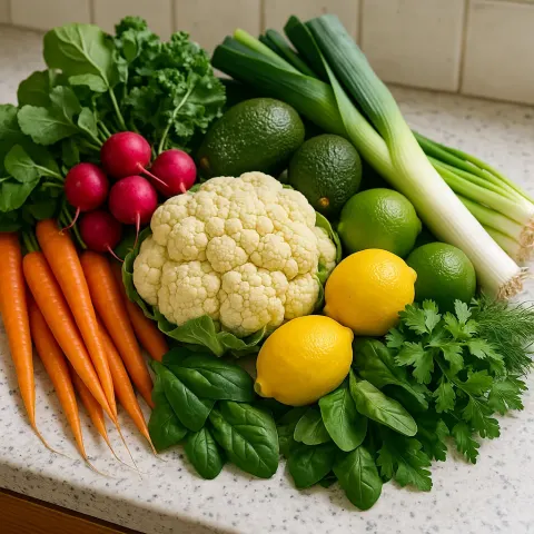 Colorful Assortment of Fresh Vegetables and Fruits