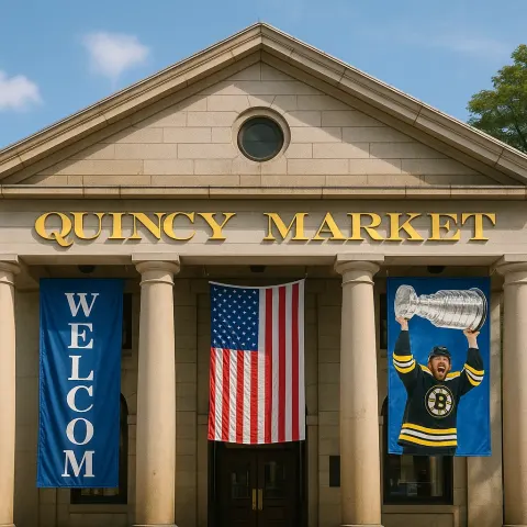 Quincy Market Facade Features Gold Lettering