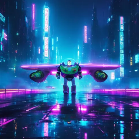 Neonpunk Buzz Lightyear in Syd Mead City