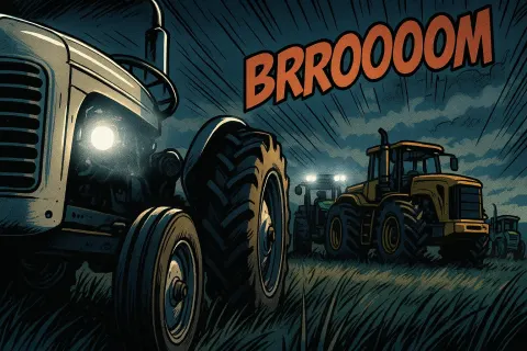Vintage Cream Tractor in Classic Tricycle Configuration Commands Attention