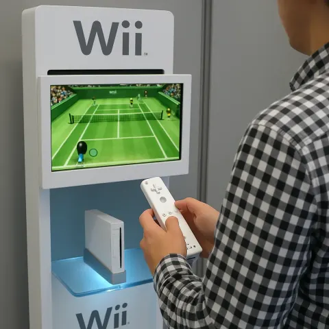 Person Wearing a Checkered Shirt Holds a Wii Controller