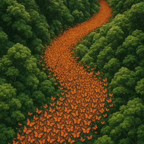 Thousands of Monarch Butterflies Form a Vibrant Orange River