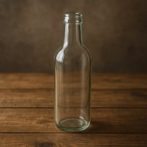 Transparent Bottle Placed on a Tabletop Made of Wood