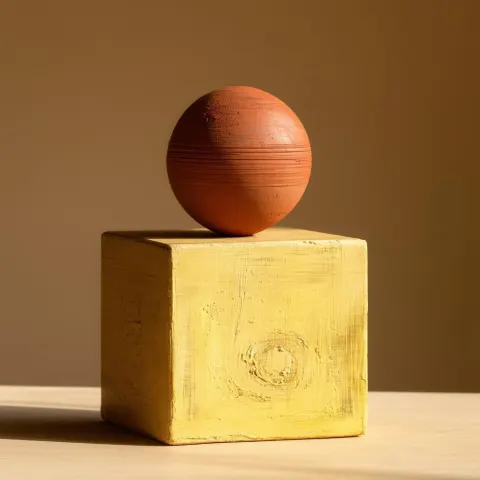 Red Clay Sphere on Yellow Clay Box