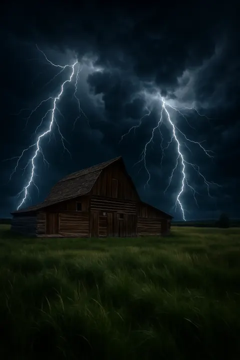 Rustic Wooden Barn Sits in a Grassy Field