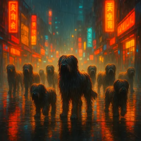 Amidst "futuristic Cyberpunk Streets with Neon Signs and Rain,"