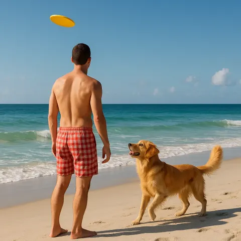 Tranquil Beach Setting Features a Man Dressed