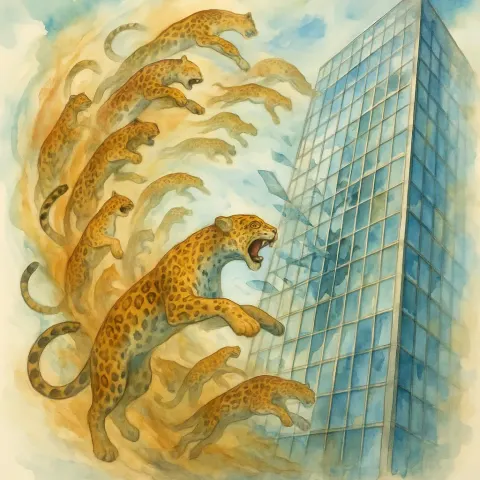 Dreamy Watercolor Painting of a Swarm of Jaguars