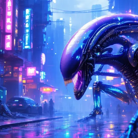 Neonpunk Mantis Xenomorph Hybrid Full Body