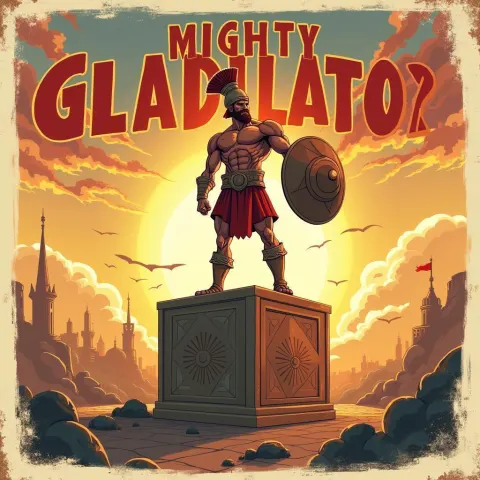 Vintage Poster Gladiator Atop Geometric Cube