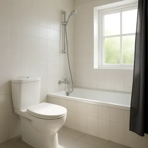 Contemporary Bathroom with Ample Lighting Displays a Pristine White Toilet