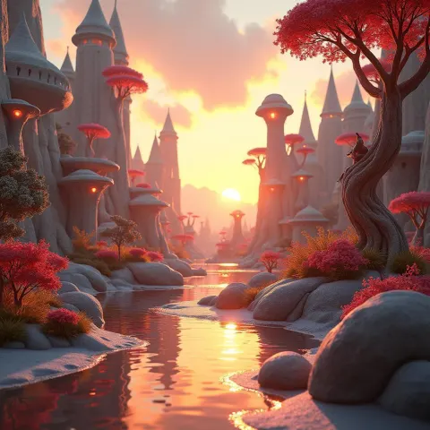 Gaudi Inspired Structures Floating at Dawn