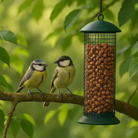 Two Small Birds Perched on a Tree Branch