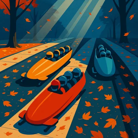 Three Varied Bobsleds in Bold Graphic Profile Speed Along