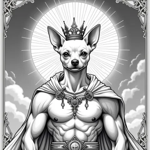 Chihuahua Headed Emperor God in Whiteboard Lines