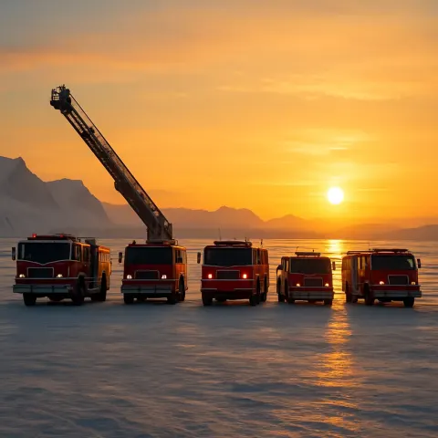 Five Varied Fire Engines Break Symmetry Across a Flat