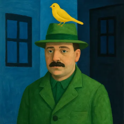 Man Wearing a Green Hat and Coat
