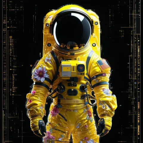 Floral Yellow Space Suit in Black Void