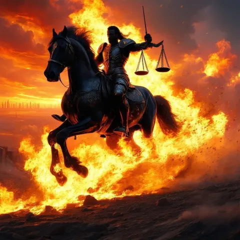 First Horseman Galloping Through Erupting Flames