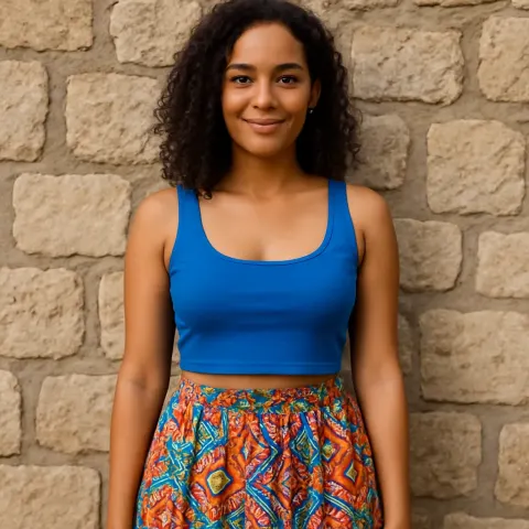 Woman Wearing a Blue Crop Top