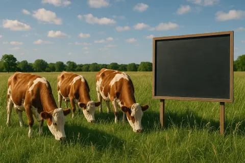 Three Cows with Brown-and-white-speckled Coats Graze Slowly