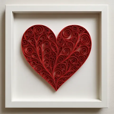 Red Heart Made of Intricate Quilled Paper Designs