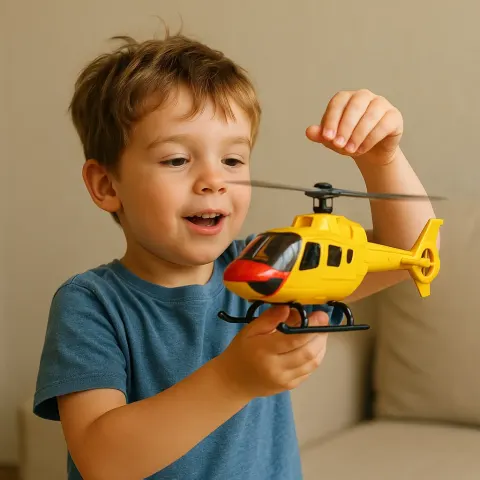 Kid Is Using a Toy Helicopter