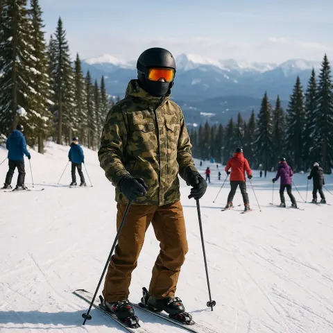 Skier in a Camouflage Jacket
