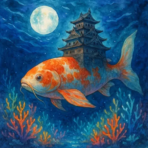 Dreamlike Watercolor Artwork Depicting a Historic Japanese Castle