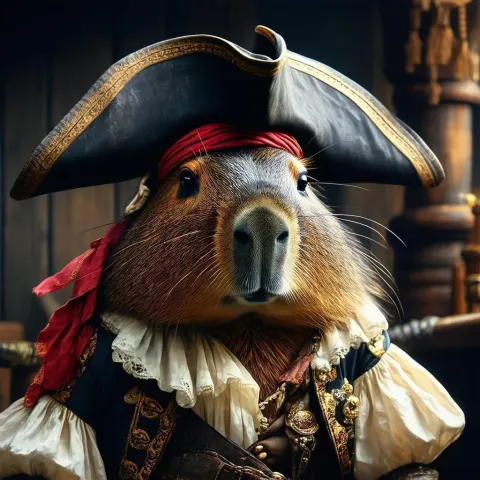 Capybara Pirate in Elaborate Golden Attire