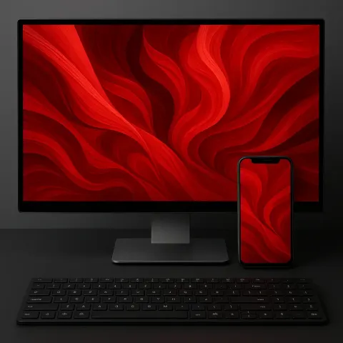 Computer Monitor Displaying a Red Abstract Design