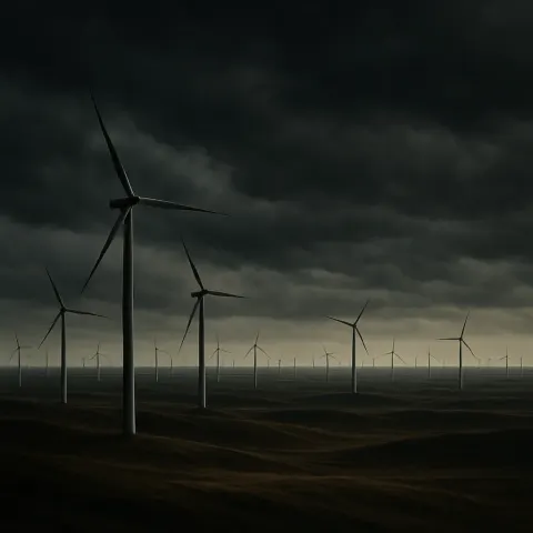 Countless Distant Wind Turbines Stand Like Silent Sentinels