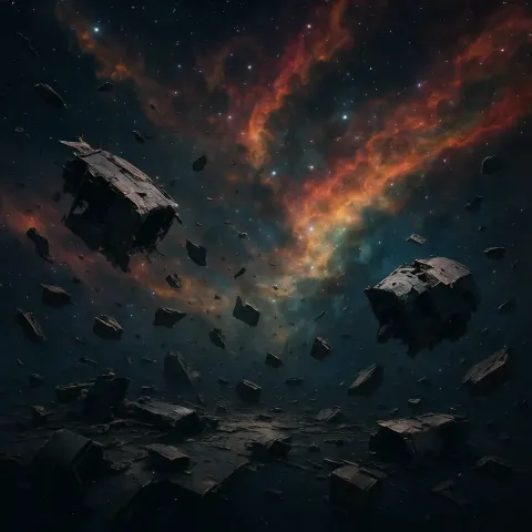 Countless Pieces of Shattered Starship Wreckage Drift Silently