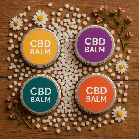 Various Tins of CBD Balms in Different Colors