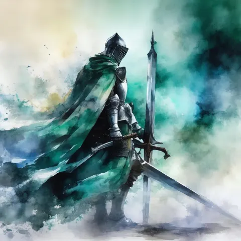 Watercolor Knight With Flowing Pastel Cape