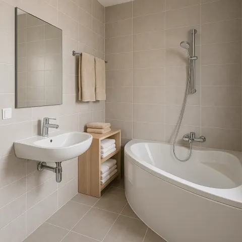 Modern Bathroom Featuring a Corner Bathtub