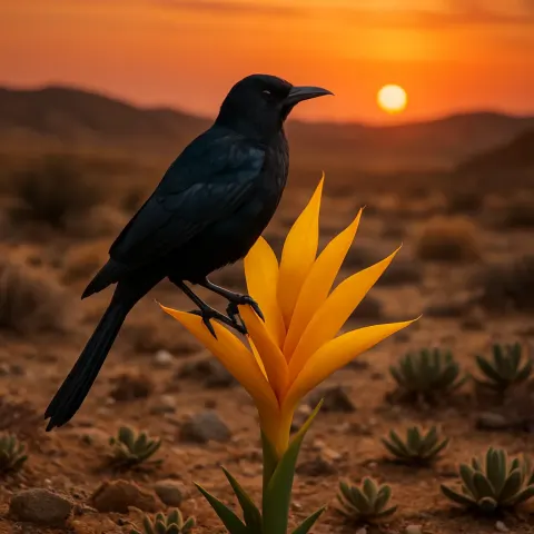 Glossy Black Bird with Shimmering Feathers Rests Gently