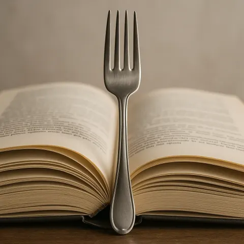 Silver Fork Placed Atop an Open Book