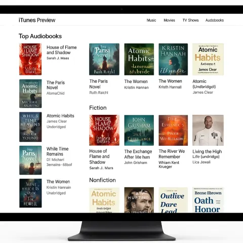 Computer Screen Displaying the ITunes Preview Page Featuring Top Audiobooks