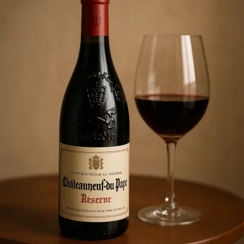 Bottle of Châteauneuf-du-Pape Réserve Wine on a Table