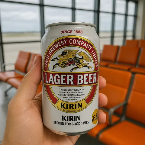 Can of Kirin Lager Beer Held in Front