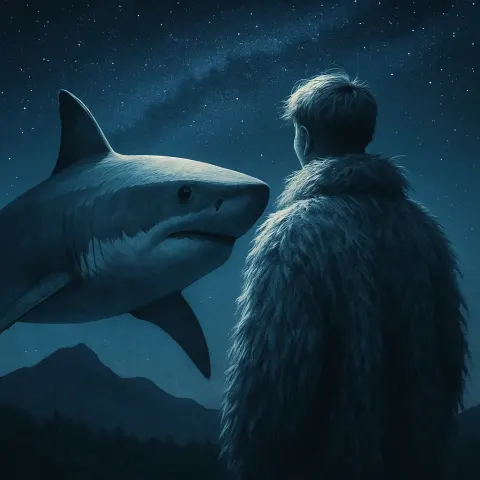 Beneath a Starry Night Sky Arching over a Dark Mountain
