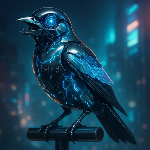 Imagine a Cyberpunk-inspired Mechanical Bird