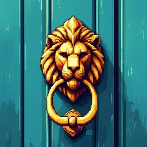 Pixel Lion Head Doorknocker in Retro Colors