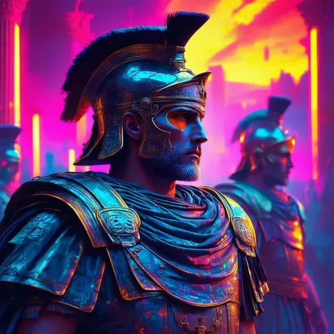 Ancient Roman Emperor With Neon Cyberware