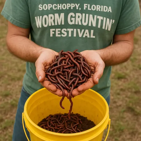 Person Holding a Handful of Worms